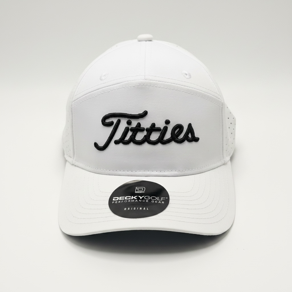 Titties - White Perforated 7 Panel Golf Cap