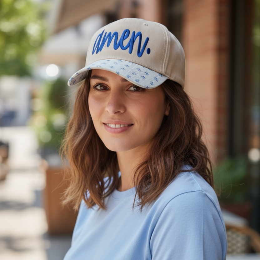 Amen Embroidered Floral Hat