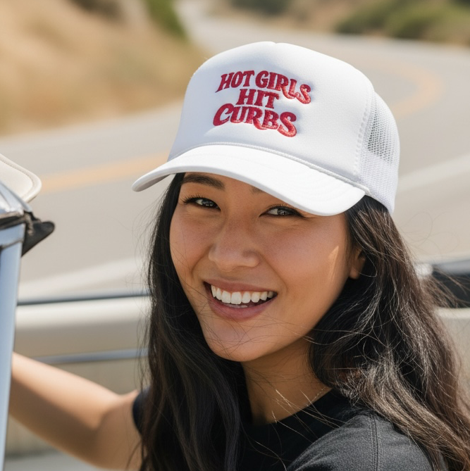 Hot Girls Hit Curbs White Otto Foam Trucker Cap